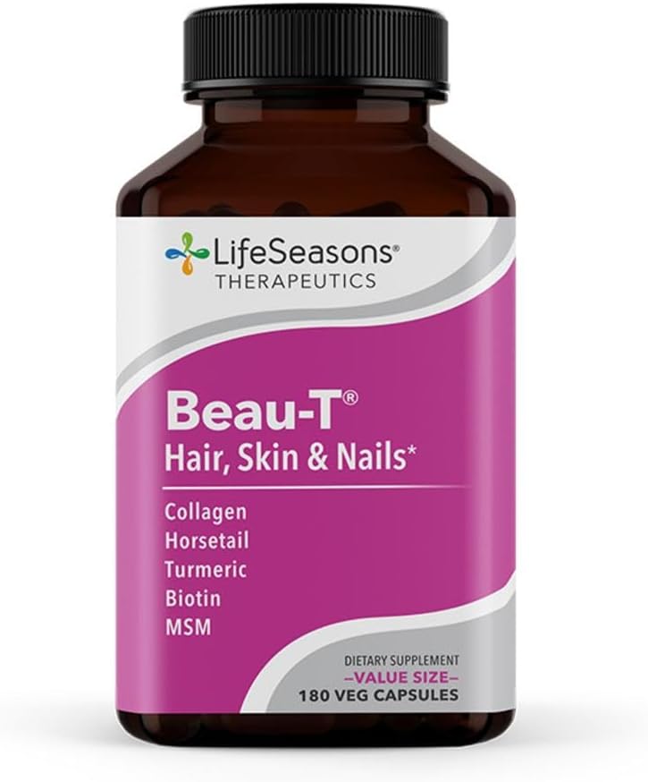 Yaşam Sezonları Beau-T - Saç, Nail, & Skin Supplement - Sağlıklı Saç ve Çığlık Büyümesini Teşvik - Clear Skin & Fights Acne - Nail Güçlendirici - Contains Biotin Collagen Turmeric - 180 Capsules