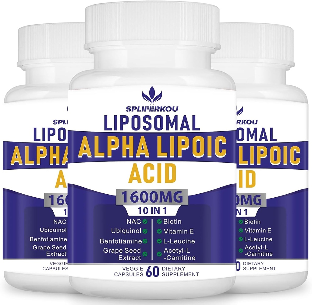 Liposomal Alpha Lipoic Acid 1600 mg per Service,ALA Supplement for Antioksi Health,Energy and Metabolism-Gluten Free & Non GMO 180 Capsules