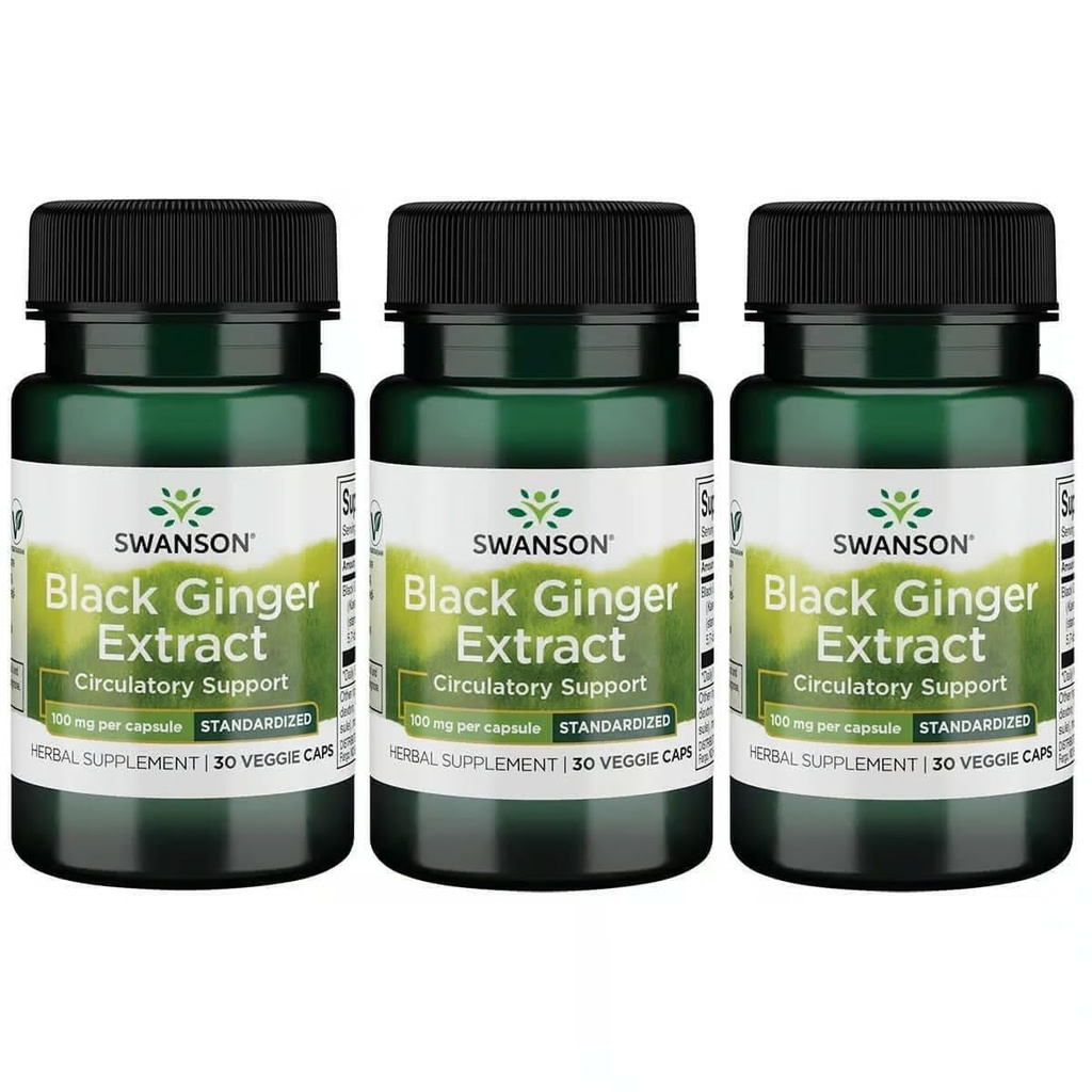 Swanson Black Ginger Extract - Sağlıklı Kan Circulation and Physical Vigor - May Aid Heart Health, Muscle Tound, and mental Wellness - (30 Veggie Capsules, 100 mg each) (3 Pack)