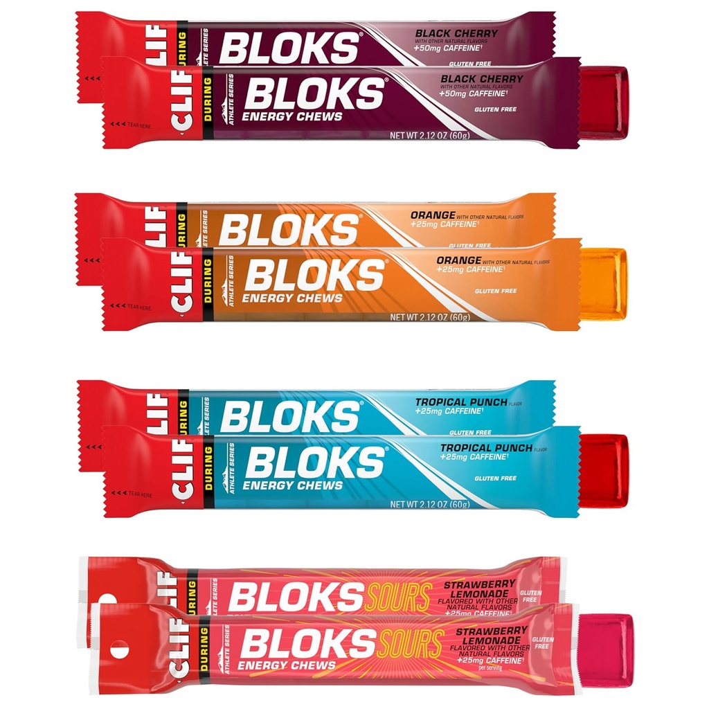 Clif Bloklar - Caffeine ile Enerji Chews - Çeşitli Paket - Non-GMO - Bitki bazlı - Bisiklet ve Koşu için Hızlı Yakıt - Hızlı Carbohidratlar ve Elektrolytes - 2.12 oz. Packets (8 Count)