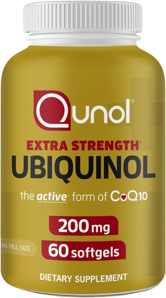 Qunol 200 mg Ubiquinol, Kalp ve Vascular Sağlığı için Güçlü Antioksi, Temel enerji üretimi, Doğal Supplement Active Form of CoQ10, 60 Count