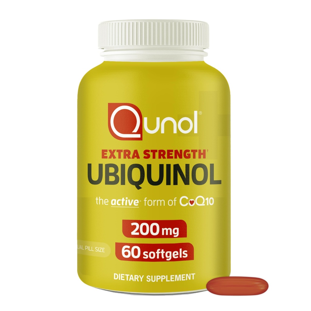 Qunol 200 mg Ubiquinol, Kalp ve Vascular Sağlığı için Güçlü Antioksi, Temel enerji üretimi, Doğal Supplement Active Form of CoQ10, 60 Count