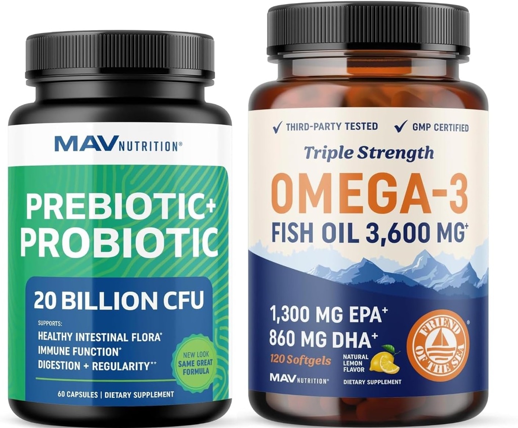 Omega 3 Fish Oil and Probiyotik Capsules | Triple Strength EPA & DHA with Probiyotik Gut Health & Immune Support Supplement | Comprehensive Wellness Sche
