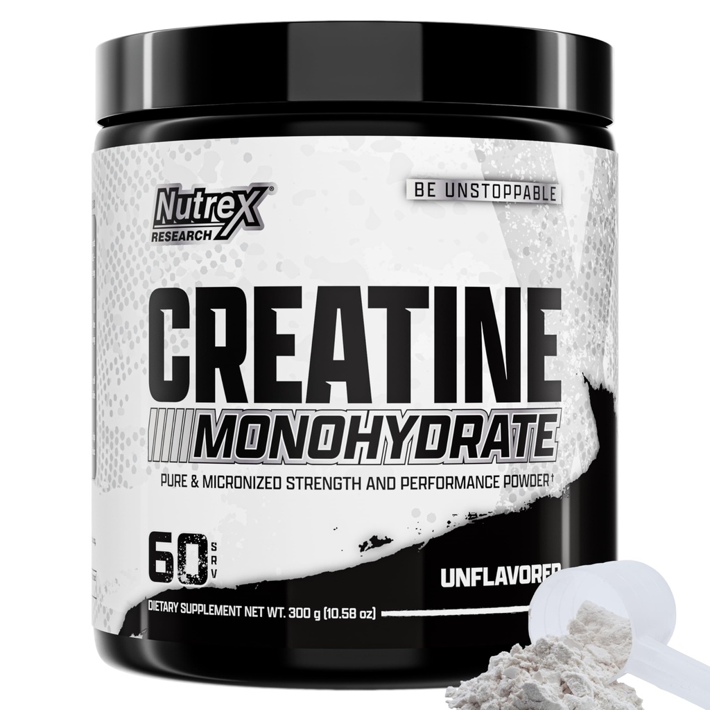 Nutrex Research Kretine Monohidrat Toz 60 Hizmetler | Unflavored 5G Micronized Kretine Toz