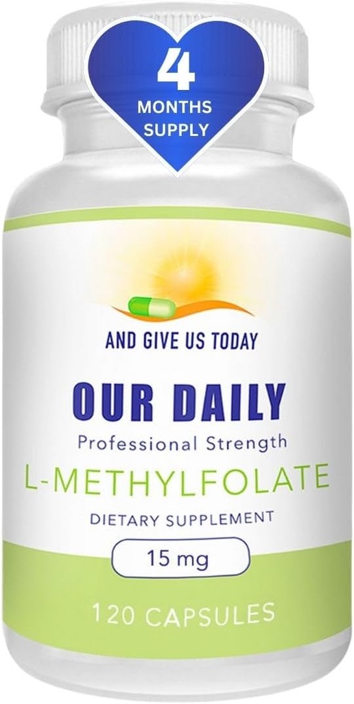AND GIVE US TODAY DAILY L-Methylfolate 15 mg / 15000 mcg maximum Strength Active Folate, 5-MTHF, Filler Free, Gluten Free, Non-GMO, Vegetarian Capsules (4 Ay Supply) (120)