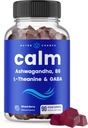 NutraChamps Calm Gummies, Stres Gummies Supplement with Ashwagandha, L-Theanine, GABA, Vitamin B6 & Lemon Balm, Supports Mood, Focus & Stress Relief, Natural Berry, 90 Gummies