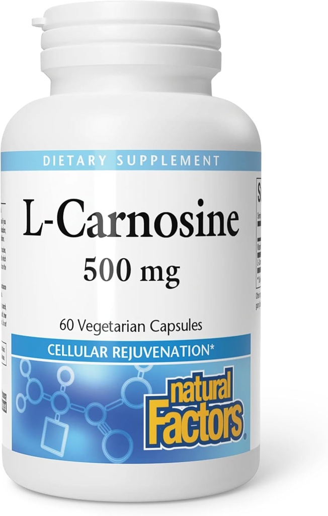 Doğal Faktörler, L-Carnosine 500 mg, Sağlıklı Ağlama, Kas ve Beyin Fonksiyonu, Diyet Tamam, 60 kapsül (60 hizmet)