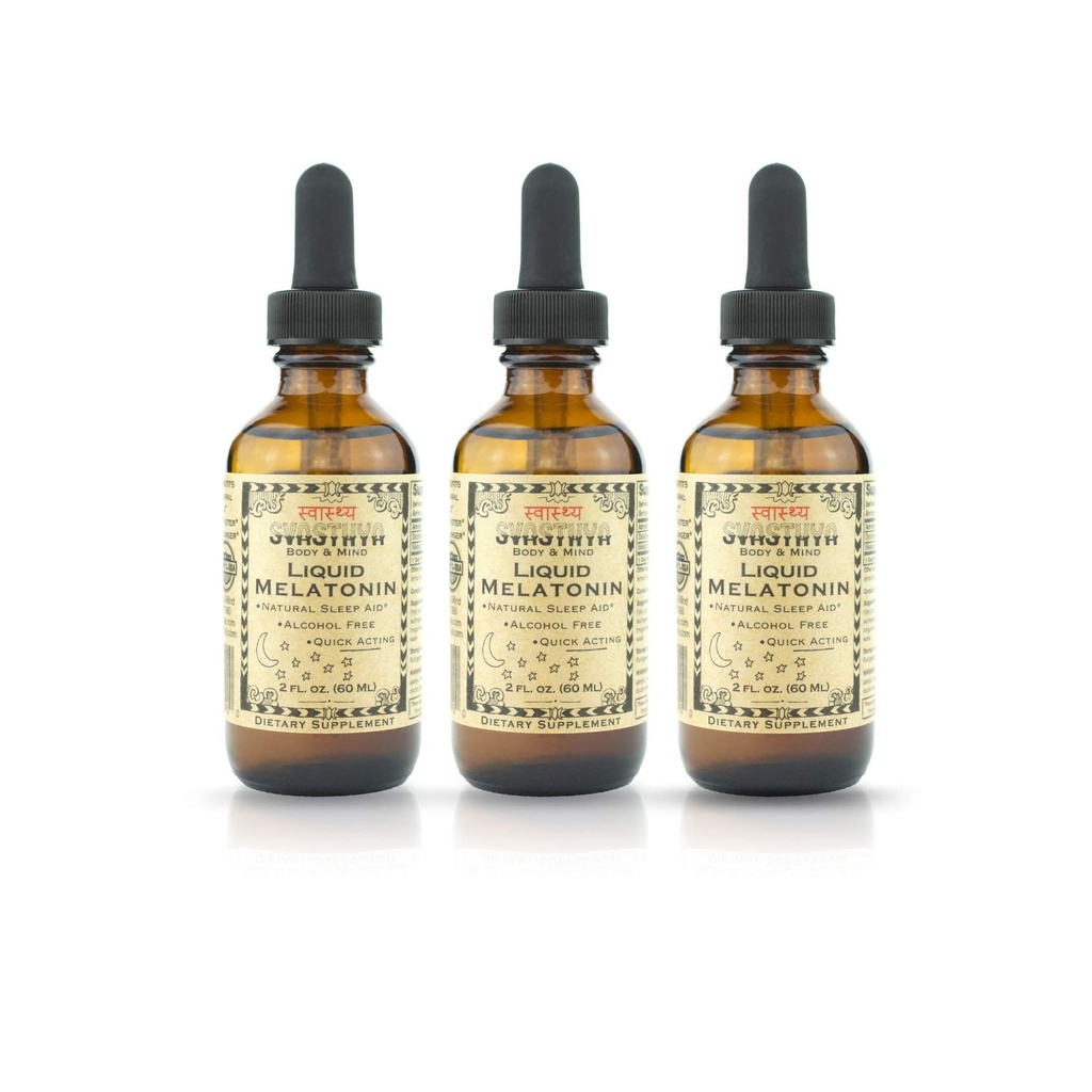 Svasthya Body & Mind Liquid Melatonin - Doğal Uykuyu Destekler - ABD'de yapılan Yetişkin ve Çocuklar için Alkol Ücretsiz, GMP, 2 oz - 3 Pack