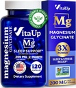 Μαγνήσιο Γλυκινικό 200mg - USA Made Magnesium Supplement for Sleep, Heart, Bones, Μεταβολισμός Υποστήριξη - Υψηλή απορρόφηση Μαγνήσιο Διγλυκινικό Κάψουλες - 120 Vegan Chelated Caps