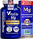 Μαγνήσιο Γλυκινικό 200mg - USA Made Magnesium Supplement for Sleep, Heart, Bones, Μεταβολισμός Υποστήριξη - Υψηλή απορρόφηση Μαγνήσιο Διγλυκινικό Κάψουλες - 120 Vegan Chelated Caps