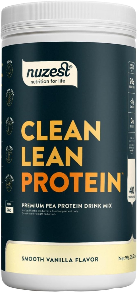 Nuzest - Pea Protein Powder - Καθαρή πρωτεΐνη Lean, Premium Vegan Plant Based Protein Powder, χωρίς γαλακτοκομικά, Χωρίς γλουτένη, GMO Free, Protein Shake, Smooth Vanilla, 40 Μερίδες, 2,2 lb