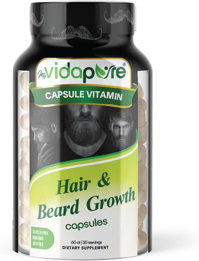 MyVIDAPURE Beard growth + Men's Skin & Nails – 5.000 C, D & B-Complex – Hydrolyzed Collagen Veggie Capsules – Non-GMO – Gluten-Free