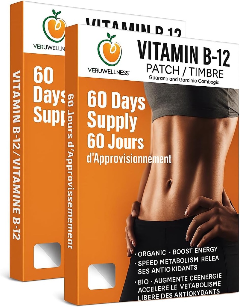 Veru Wellness B12 Patch - Ενέργεια Boost (2-πακέτο) – 120 Ημέρα B12 Patch - Χωρίς καφεΐνη