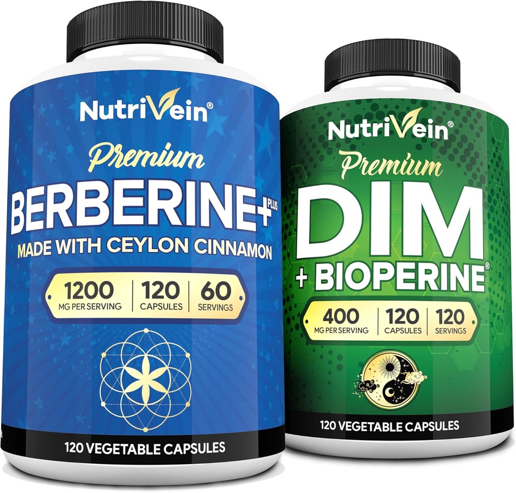 Nutrivein Premium DIM & Berberine Supplement Sche: High-Abxia Berberine & DIM Supplement with Bioperine - for Hormonal Balance, Digestive Regularity, Metabolism, & Wellness General Wellness