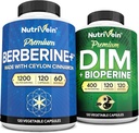 Nutrivein Premium DIM & Berberine Supplement Bundle: Υψηλής Απορρόφησης Berberine & DIM Supplement with Bioperine - για Ορμονική Ισορροπία, Πειθαρχία Κανονικότητα, Μεταβολισμός, & Συνολική Ευεξία