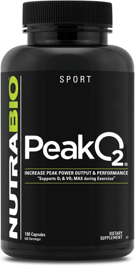 NutraBio PeakO2 Workout Supplement, 180 Capsules - Mushroom Blend Supplement to help improve Athletic Performance and General Health, 60 Hizmetler