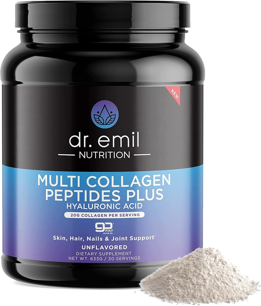 DR. EMIL NUTRITION Multi Collagen Peptides Peptides Powder - 20g μη αρωματισμένης σκόνης πρωτεΐνης κολλαγόνου με υαλουρονικό οξύ για τα μαλλιά, το δέρμα, τα νύχια και τις αρθρώσεις - 30 Σερβιέτες