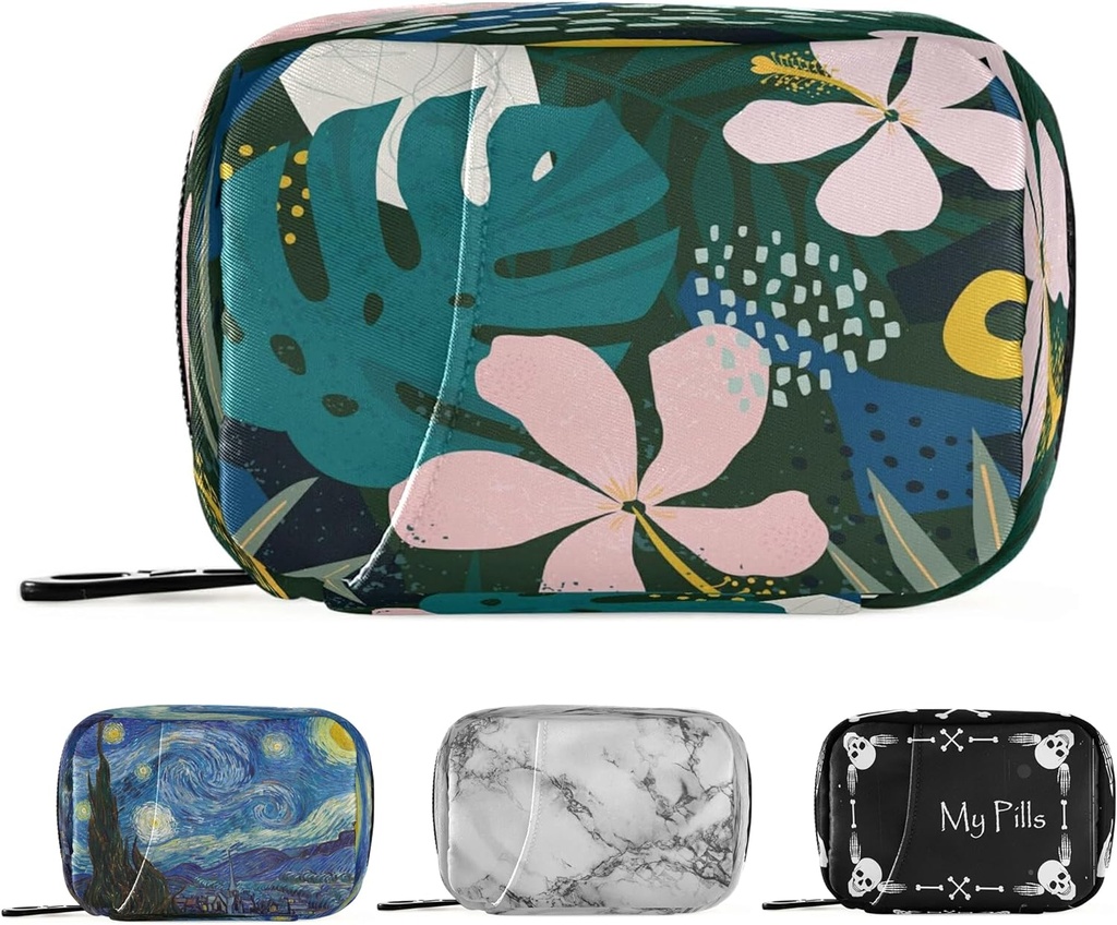 Naanle Hawaiian Palm Leaf Flower Pill Box 7 Gün Pill Case Travel Pill Organize Bag with Rolls Portable Weekly Case Compact Boyut for Vitamin Supplement Sahibi