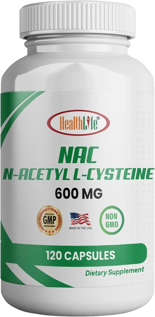 HealthLife N-Acetyl L-Cysteine (NAC) 600 mg, 120 Capsules - Non-GMO, Gluten Free, 120 Servisler