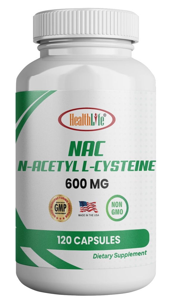 HealthLife N-Acetyl L-Cysteine (NAC) 600 mg, 120 Capsules - Non-GMO, Gluten Free, 120 Servisler