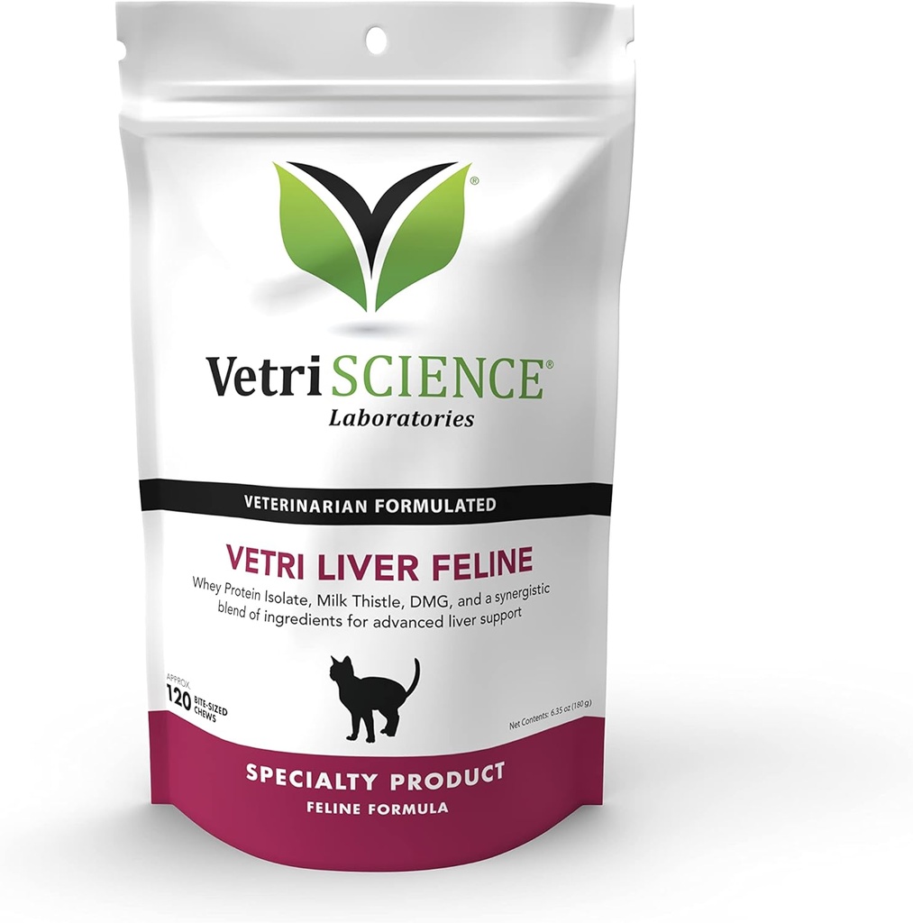 VETRISCIENCE Vetri Liver Feline, Chicken Flavor, 120 Chews - Süt Butle, DMG ve Whey Protein Isolatete