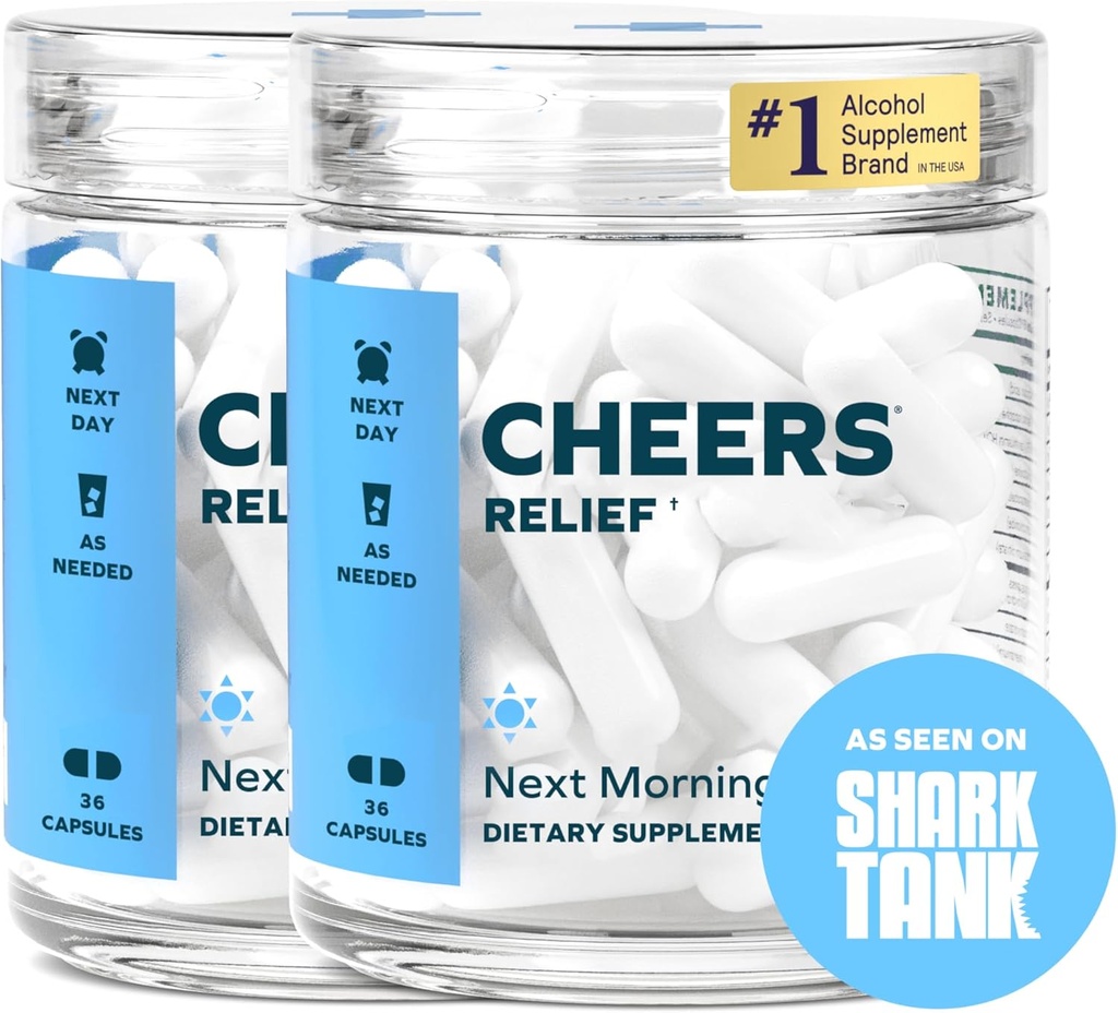 Cheers Relief | Next Morning Aid with Ginger + White Willow Bark | İçmeden Daha İyi Hissediyor | 24 Dos | Ginger, White Willow Bark, L-Theanine, Caffeine