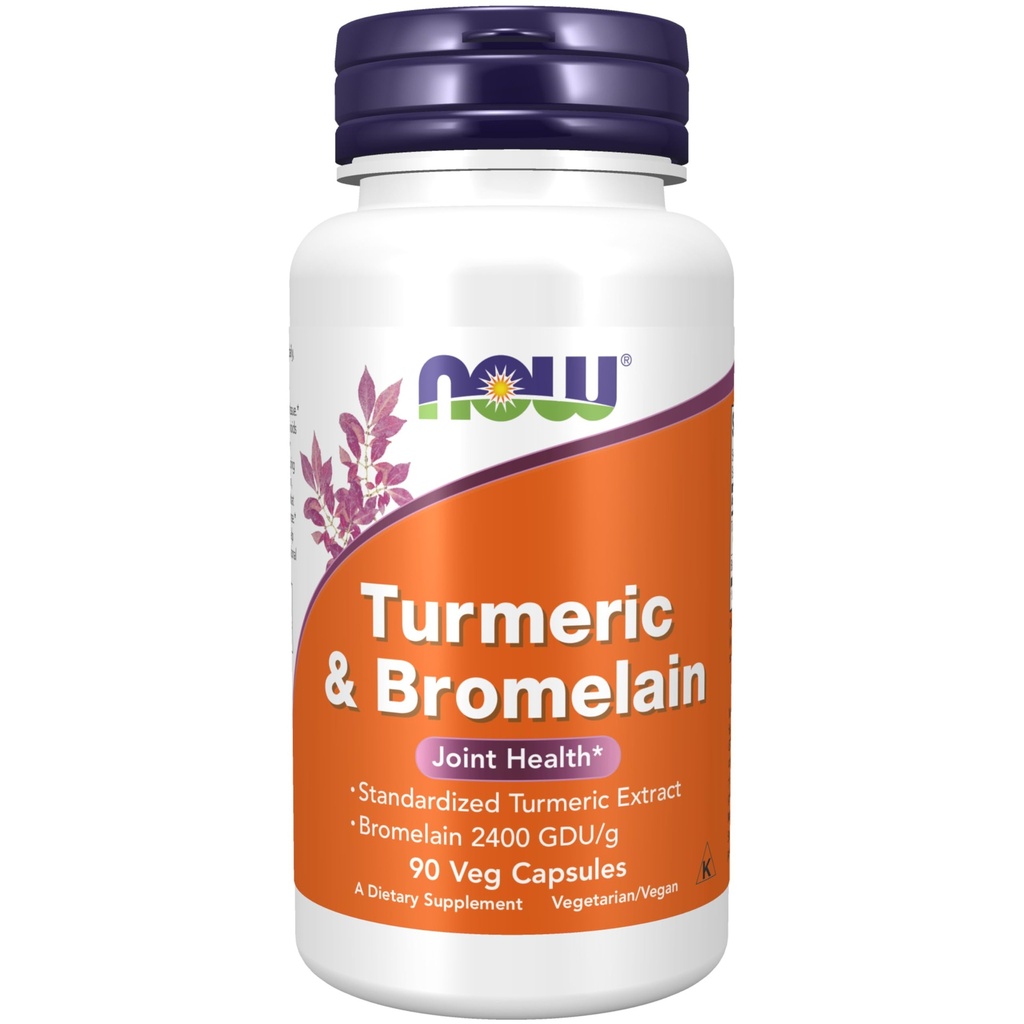 Şimdi Gıdalar Tamamlar, Turmeric & Bromelain (Standartized Turmeric Extract) Bromelain 2400 GDU/g, 90 Veg Capsules