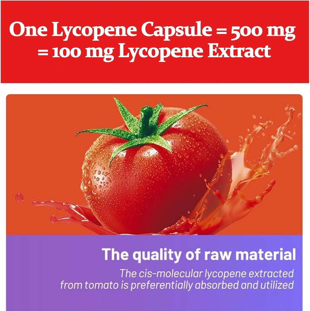 Lycopene Capsules - Natural Tomato Extract 100mg Organic Complex Formula Supplement - Gluten-Free, Non-GMO, 100 Softgels