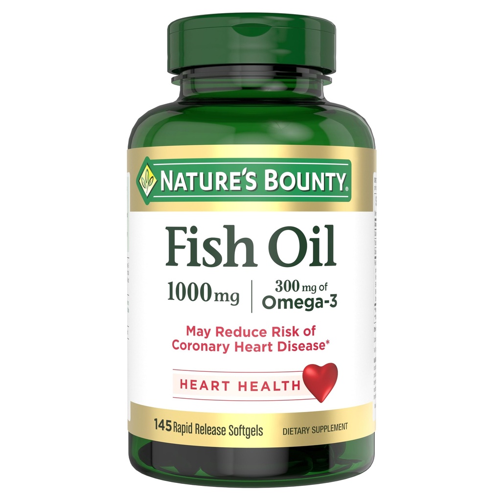 Nature's Bounty Fish Oil, Supports Heart Health, 1000 mg, Hızlı Yayın Softgels, 145 Ctt