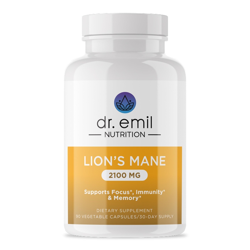 DR. EMIL NUTRITION 2100 mg Organik Lions Mane Supplement Capsules - Focus, mental Clarity & Cognition - Nootropic Lion's Mane Mushroom Supplement with Organic Lions Mane