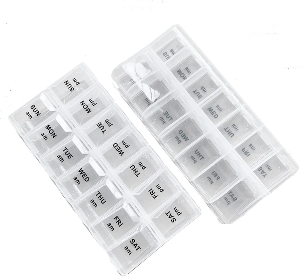 2 Pack OPP Clear Daily Pill Box Organizer, Weekly Pill Organizer 2 φορές την ημέρα για χάπια, συμπληρώματα και φαρμακευτική αγωγή, Am Pm Pill Organizer 7 Day, Pill Box 7 Day - 6,7 x 3,2 x 1 ίντσα