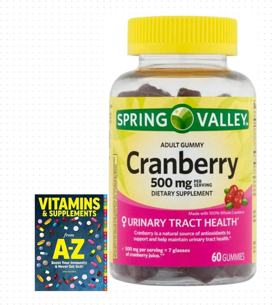Adventure Home Spring Valley Yetişkin Gummy Cranberry Diyetary Supplement, 500 mg, 60 Count+Better Rehber Vitaminleri Tamamlar