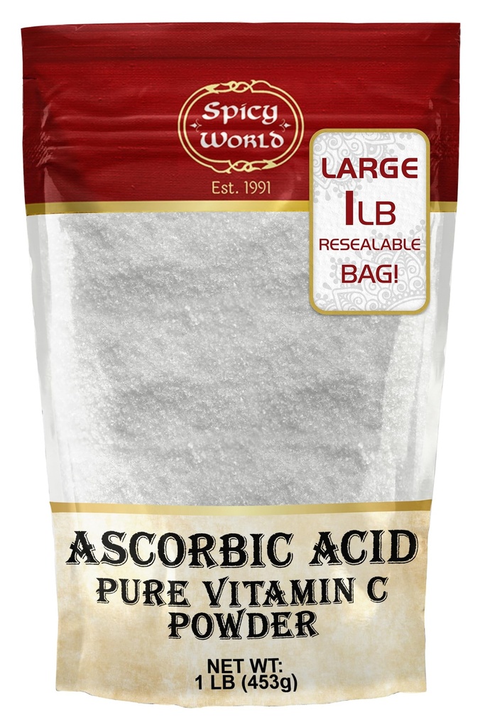 Spicy World Ascorbici 1 LB Bulk Bag - Pure Vitamin C Toz -% 100 Saf, Gıda Grade, Canning, Meyve, Havuzlar - USP Grade