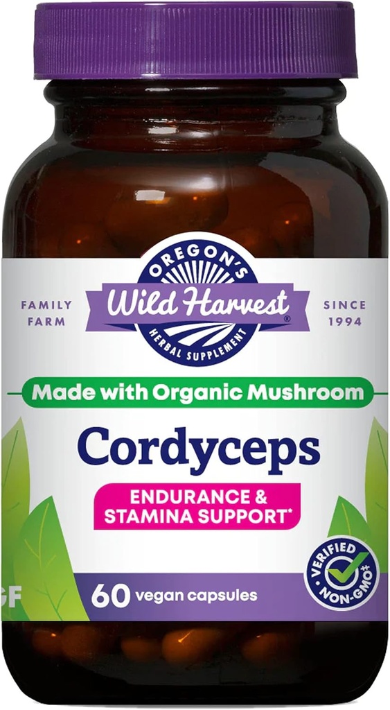 Oregon'un Wild Harvest Cordyceps Organik Mushroom Herbal Supplement (Freeze-Dried) | Endurance ve Stamina Destek, 60 Kont
