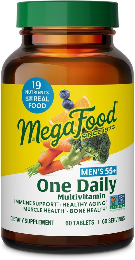MegaFood Ανδρών 55+ One Daily - Multivitamin για άνδρες με βιταμίνη Β12, C, D & Zinc - Βέλτιστη γήρανση & ανοσοποιητικό συμπλήρωμα υποστήριξης - χορτοφάγοι - Κατασκευάζονται χωρίς 9 αλλεργιογόνα τροφίμων - 60 Tabs