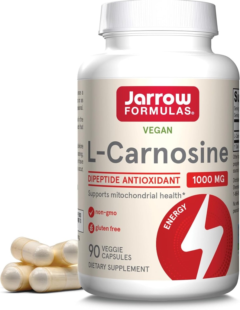 Jarrow Formulas® L-Carnosine Dipeptid Antioksi 1000 mg, Diyet Supplement, Mitochondrial Health, 90 Veggie Capsules, Up to 45 Day Supply