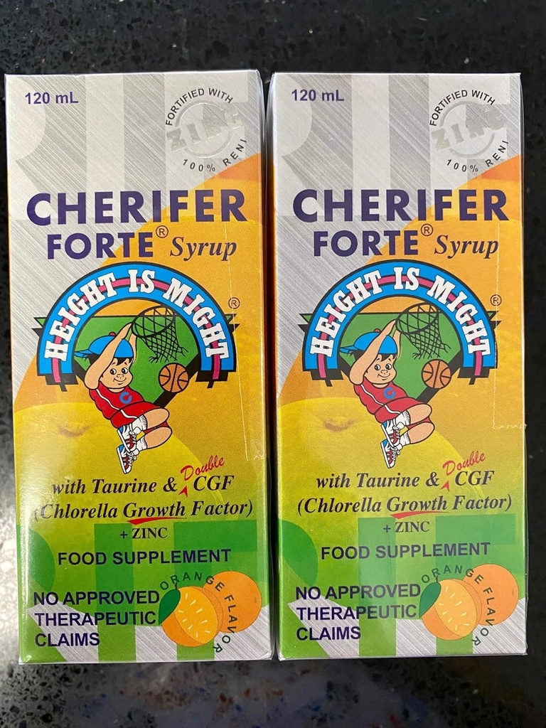 CHERIFER Forte Syrup w/Taurine & Διπλός παράγοντας ανάπτυξης Chlorella + ψευδάργυρος 120ml (συσκευασία 2 φιαλών)