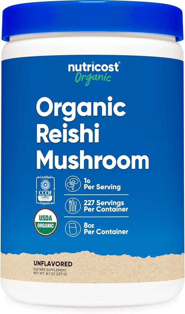 Nutricost Organic Reishi Mushroom Powder 0.5LB (8oz) - USDA Certified 100% Βιολογικά, Χορτοφαγικά, Μη ΓΤΟ, Χωρίς Γλουτένη