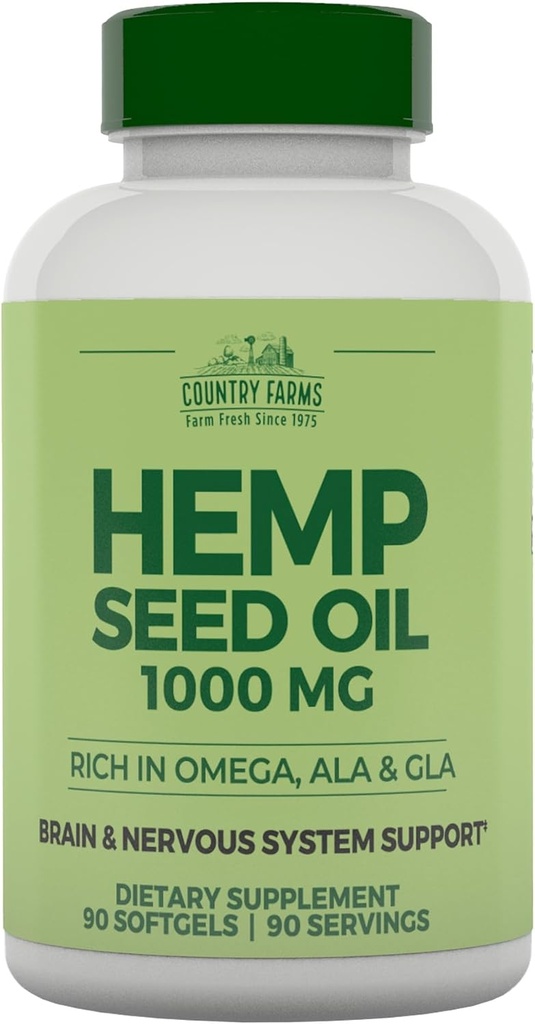 COUNTRY FARMS Hemp Seed Oil 1000mg, Omega, ALA ve GLA, Immune Support, 90 Count