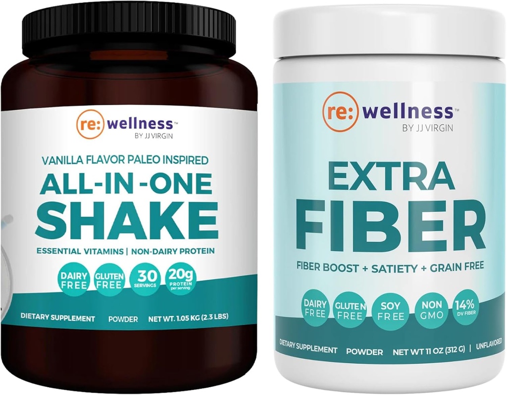 Reignite Wellness by JJ Virgin Vanilla Paleo-Inspired All-in-One Shake and Extra Fiber Powder Supplement