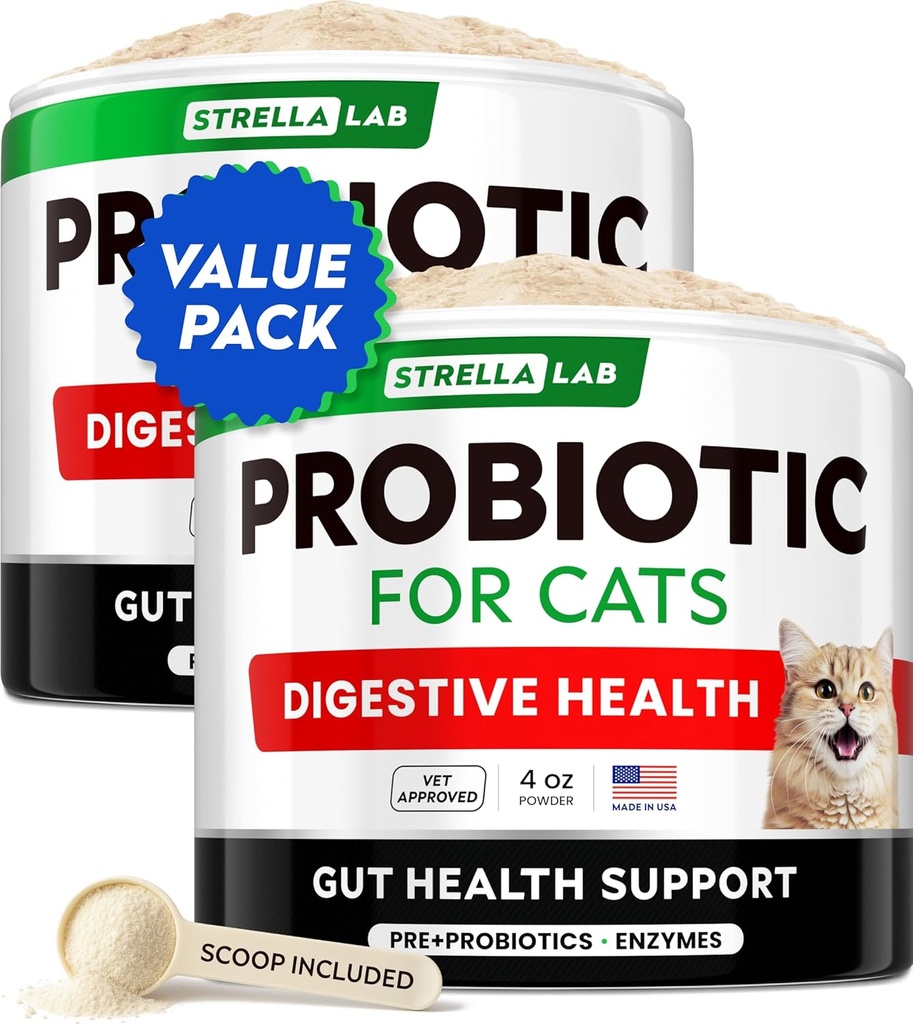 StrellaLab Cat Probiyotik Toz - Diarrhea ile Kediler için Probiyotikler - Toz Mix - Kapalı Kediler Için Kedi Probiyotikleri, Sağlık Malzemeleri Gıda Supplement, Digestive Support (8 oz/Pack)