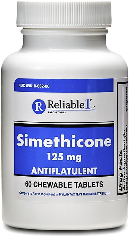 Güvenilir 1 Simethicone 125 mg Anti-Gas 60 Peppermint Tabletleri (1 Şişe)