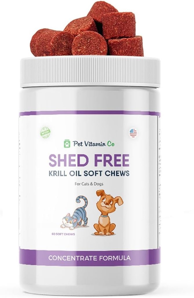 Krill Oil Shed-Free μαλακά μάσημα για σκύλους - Μείωση Shedding & Iching - Πλούσια σε Ωμέγα 3 & Αντιοξειδωτικά - Βελτιώνει το δέρμα & το παλτό - Made in USA - 60 Μαλακά μάσημα