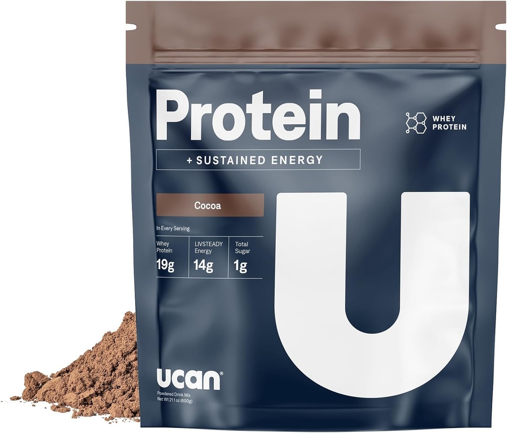 UCAN Energy + Whey Protein Tozu - ASLA'lar ile servis edilen 19g - Keto Protein Tozu - Eklenmedi Şeker, Gluten-Free - Cocoa - 12 Hizmet