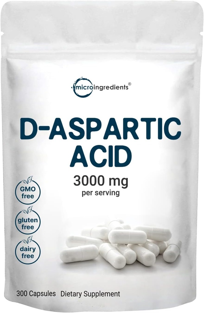 Mikro Malzemeler D-Aspartic Acid 3.000mg Per Servis, 300 Capsules | Pure DAA for Energy, testosteron & Performance Support | Non-GMO, Gluten-Free, Soy-Free