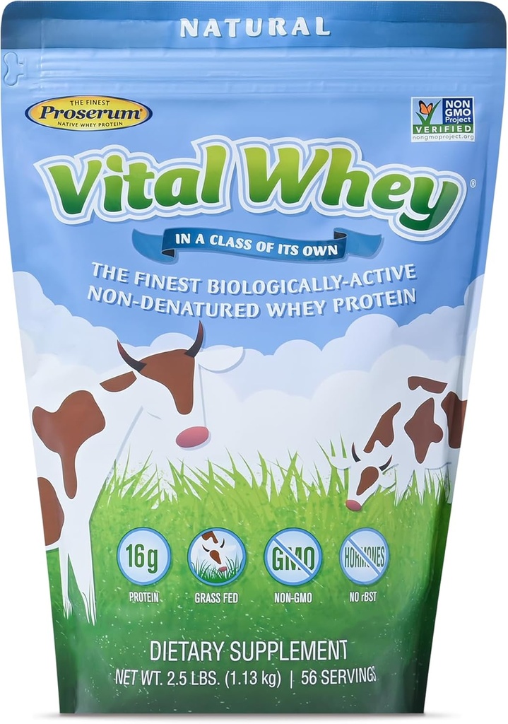 Grass-Fed Whey Protein Tozu Immune Vitality, Natural Flavor 2.5lbs (56 servis), 15g Protein Per Serve, Vital Whey, Clean Holistic, Wellness Beslenme