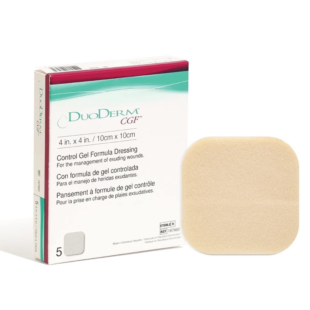 Convatec DuoDERM Control Gel Formula 4"x4" Hydrocolloid Sterile Makyajlı Yaralar, Tıp Grade, Latex-Free, Sular, Square, Beige, 5ct Box