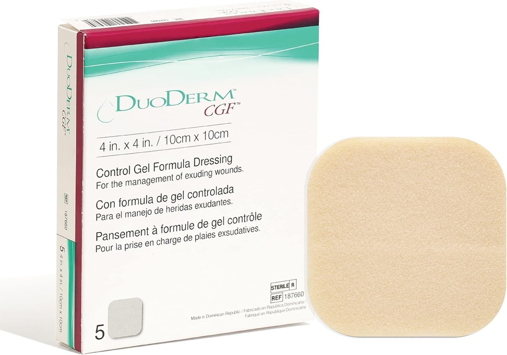 Convatec DuoDERM Control Gel Formula 4"x4" Hydrocolloid Sterile Makyajlı Yaralar, Tıp Grade, Latex-Free, Sular, Square, Beige, 5ct Box