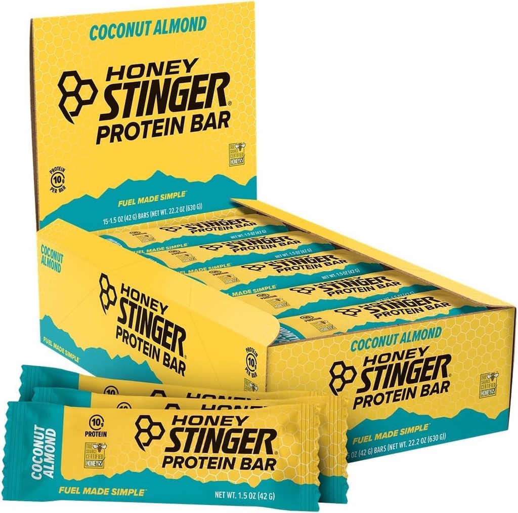 Honey Stinger protein Bar, Coconut Almond, protein Egzersiz, Endurance ve Performans, Spor Beslenme Snack for Home & Gym, Post Workout, Box of 15