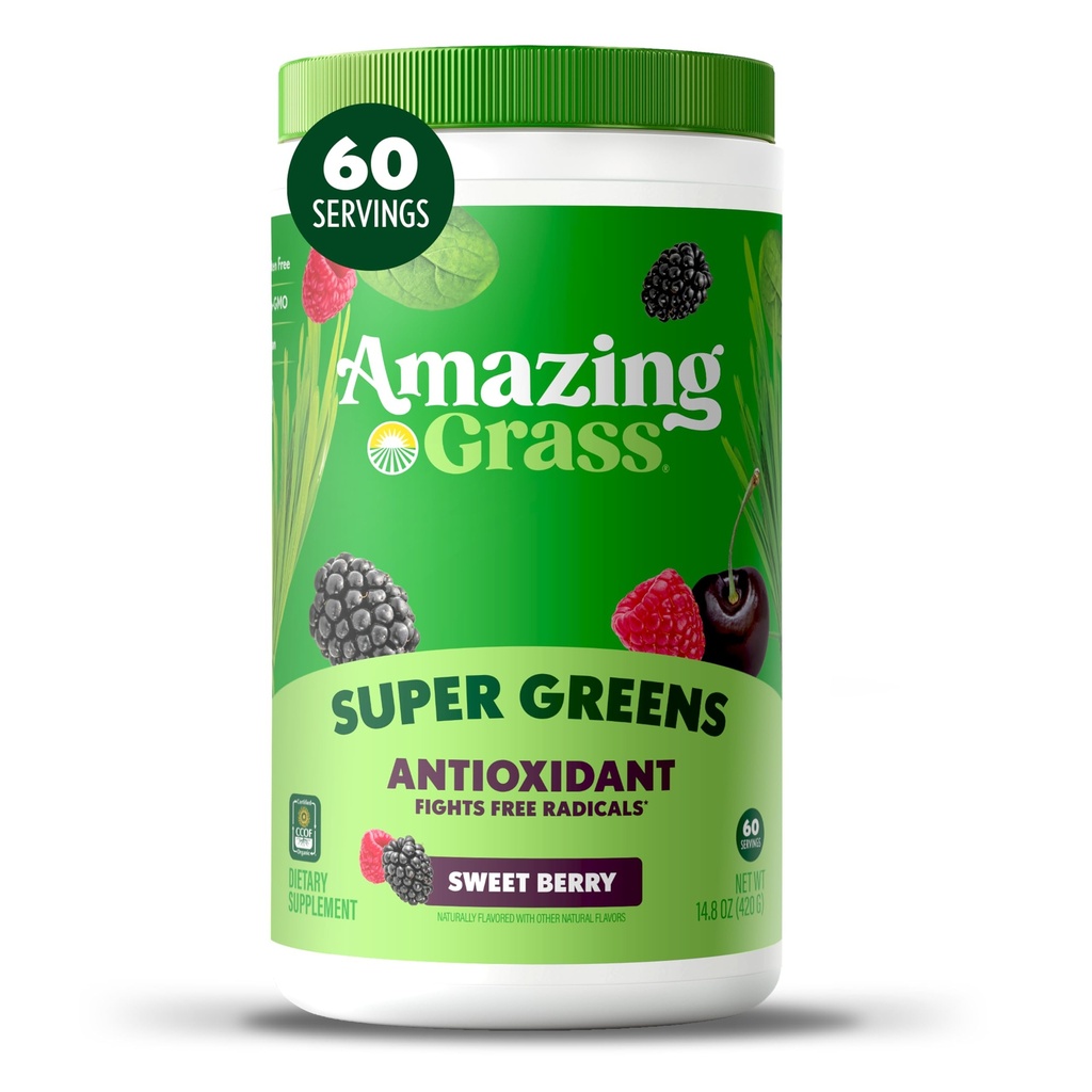 Amazing Grass Greens Superfood Antioksi: Organik Spirulina, Beet Root Toz, Elderberry & Probiyotiks, Sweet Berry, 60 Hizmet (Pazar Mayıs Vary)